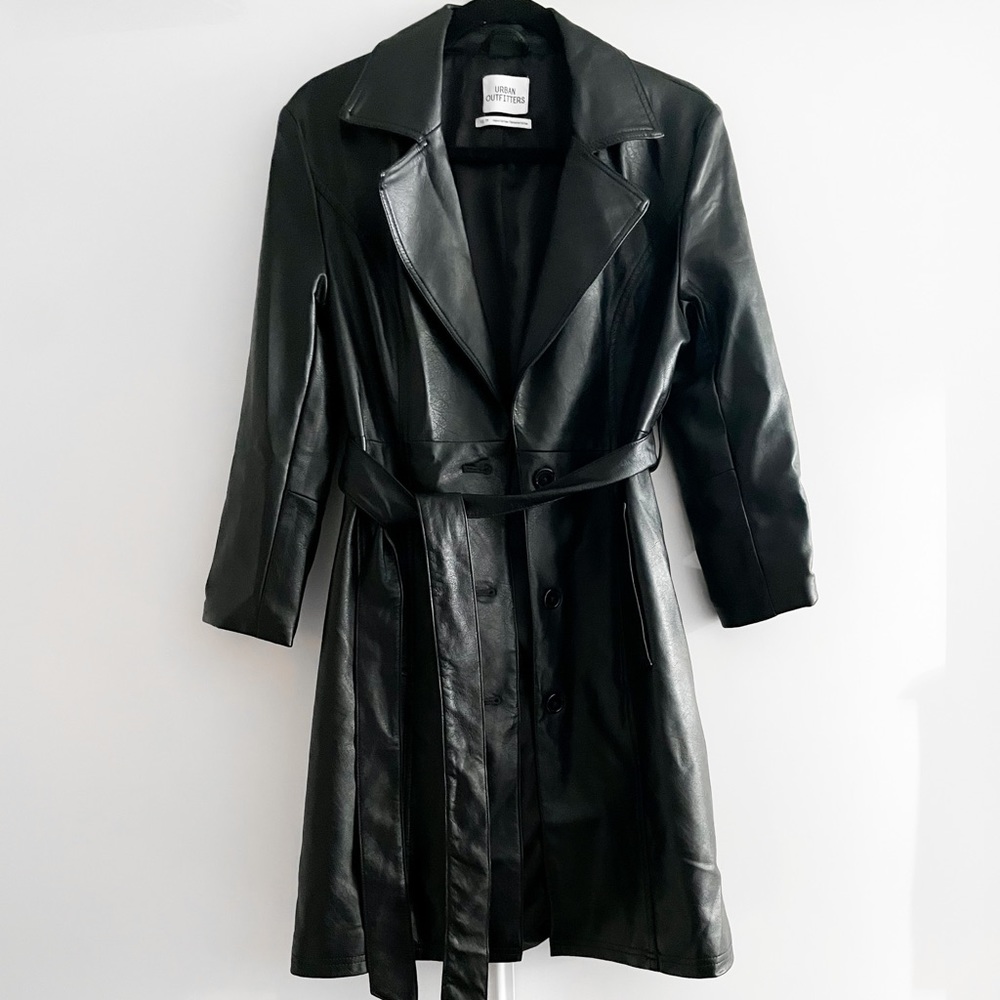 Women's Black Leather Trench Coat